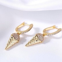 14K Yellow Gold Finish Ice Cream Cone Drop Dangle Earrings 2Ct CZ Diamond - $157.49