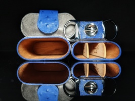 Brizard and Co. - Blue Ostrich and Grey Leather Cigar Case and V-Cutter image 7