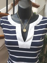 Nautica Women Breton Stripes Sleeveless V-neck Stretch Cotton Polo Casual Medium - £27.33 GBP