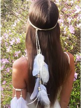 Cute Bohemia Feather Hairband Indian Gypsy Headband with White Feather Tassel Be - £24.62 GBP
