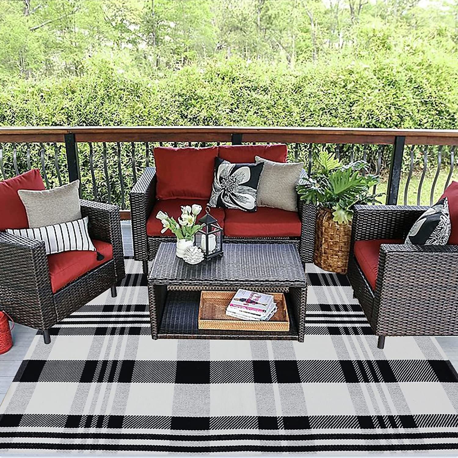 Primary image for Buffalo Plaid Rug 4' X 6' Black And White Outtdoor Rug Cotton, 4' X 6'