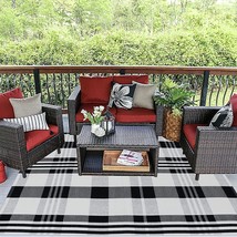 Buffalo Plaid Rug 4&#39; X 6&#39; Black And White Outtdoor Rug Cotton, 4&#39; X 6&#39; - £44.75 GBP