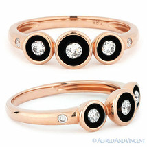 0.17ct Round Brilliant Cut Diamond Right-Hand Enamel Fashion Ring 14k Rose Gold - £601.76 GBP