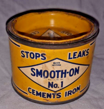 Vintage SMOOTH-ON No. 1 Stops Leaks Cements Iron Jersey City, NJ Metal Tin 7 oz - £10.46 GBP