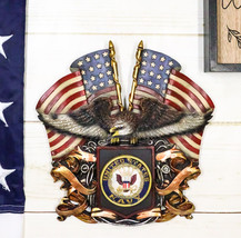 Patriotic US United States Navy Eagle Emblem With 2 American Flags Wall ... - $26.99