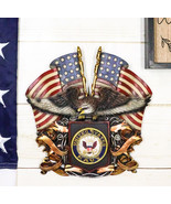 Patriotic US United States Navy Eagle Emblem With 2 American Flags Wall ... - $26.99