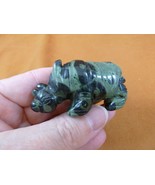 (Y-RHI-722) green black RHINO rhinoceros gemstone FIGURINE carving I lov... - €15,22 EUR