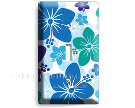 Beautiful Hawaiian Hibiscus blue teal flowers single light switch wall p... - $8.99