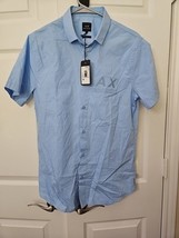 Armani Exchange Slim Fit Size Medium Light Blue Graphic Logo Button Up S... - $39.55
