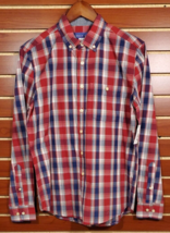 NEW Men&#39;s Simply Styled by Sears Button Front Shirt Long Sleeve Red Navy Plaid S - £11.76 GBP