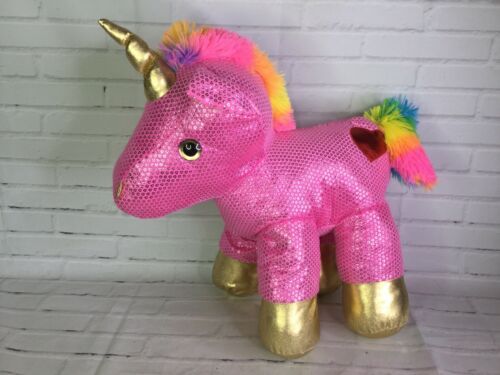 Dan Dee Pink Unicorn Rainbow Mane Tail Embroidered Heart Gold Hooves Plush Large - £13.72 GBP