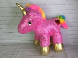 Dan Dee Pink Unicorn Rainbow Mane Tail Embroidered Heart Gold Hooves Plush Large - £13.57 GBP