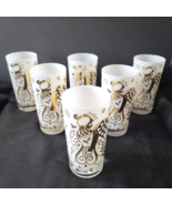 Vtg Gold on White Georges Briard HEAVEN CAN WAIT Glass Set of 6 Tumbler ... - $222.54
