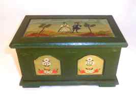 1976 Miniature Painted Wood Blanket/Dower Chest People Floral Decoration Germany - £69.75 GBP