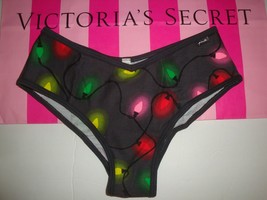 New Victoria&#39;s Secret &quot;Pink&quot; Bikini Panty Gray With Christmas String Lights S - £10.19 GBP