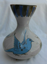 Tonala Mexico Ken Edwards El Palomar Bird Butterfly Floral Vase Pottery 7&quot; Blue - £38.99 GBP