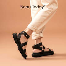 BEAU TODAY - Original Sandals Women Sheepskin Genuine Leather Ankle Strap Metal  - £319.74 GBP