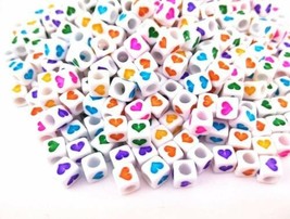 50 Bulk Heart Cube Beads Assorted Colors Acrylic Wholesale Bulk Jewelry 6mm - £2.98 GBP