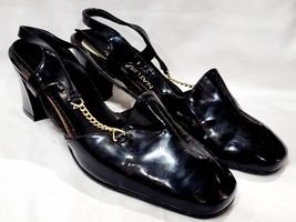 Naturalizer BLACK Patent Leather Slingback Heel 834N44 Pump Gold Chain 7... - $30.00