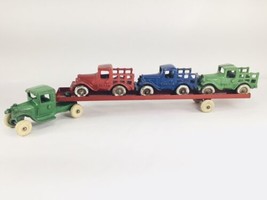 Vintage 1933 Arcade Austin Cast Iron Carrier w/ 3 Austin Cars - £808.47 GBP