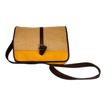 FOSSIL Yellow Leather Straw Shoulder Messenger Bag 11.5 x 10&quot; - £30.15 GBP