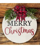 Merry Christmas Shiplap Round Wood Door Hanger with Greenery - €45,72 EUR