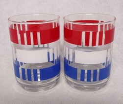 LIbbey Red White Blue Striped Tumblers 2 Drinking Glasses - £10.41 GBP