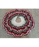 Vintage Crochet Knit TREE SKIRT Afghan Red Green White  Christmas Holiday  - $34.16