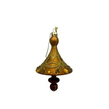 Vintage Brown and Gold Embellished Glass Christmas Ornament 6 inch - £10.26 GBP