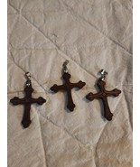 Lot of 3 Brown Thin Wood Cross Pendants For Necklaces.  Jewelry Making C... - $22.56 CAD