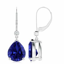 Lab-Grown Blue Sapphire Earrings with Diamond in 14K Gold (12x10mm, 10 Ct) - £1,793.05 GBP