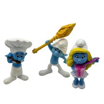 Vintage Smurf Figurine Set Chef Gift &amp; Warrior PVC Figures Collectible 3" - $7.68