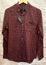 Van Heusen Premium Non-Iron Button Up Shirt Men&#39;s SMALL Maroon Check NEW - $28.80