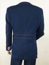 Men Denim Suit Royal Diamond 3 Piece vested Wide Leg Pleated Pants Den10 Blue image 8