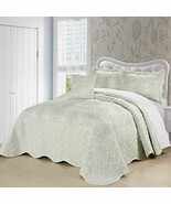 King size Antique White Damask Embroidered 4 Piece Oversized Bedspread Set - $4,339.35 MXN