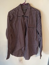 Van Heusen Button Up Shirt Mens Large Gray Blue Red Check Long Sleeve  - £11.82 GBP