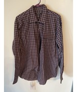 Van Heusen Button Up Shirt Mens Large Gray Blue Red Check Long Sleeve  - $20.46 CAD