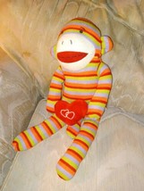 Dan Dee Collectors Choice Sock Monkey Plush Heart Striped 18&quot; Stuffed Animal Toy - £16.84 GBP