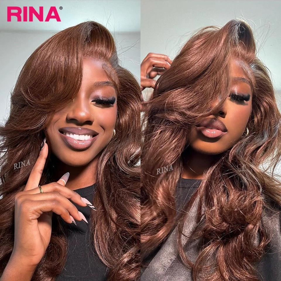 Chocolate Brown 13x4 Lace Frontal Wig Body Wave Wig Pre Plucked Light Brown  - £92.49 GBP+