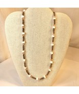 Handcrafted Necklace Gold, White &amp; Pink Beads Square Round Simply Elegan... - £19.55 GBP