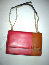 New NWT Trina Turk Designer Handbag Red Purple Tan Leather Flap Silver Womens - £259.56 GBP