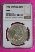 1952 MS 63 Dominican Republic Peso Silver Coin NGC Certified Authentic Slab 563 - $159.99