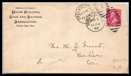1898 US Ad Cover - Union Building Loan &amp; Savings, Green Bay, WI to De Pere H15 - £2.33 GBP