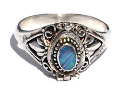 Sterling Silver Bali  Opal Doublet Gemstone Poison Ring - £34.31 GBP