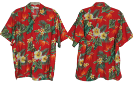 Alvish Men&#39;s Red Floral Button Up Hawaiian Shirt Size Large - £15.61 GBP