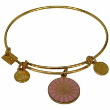 Alex and Ani Bracelet Spiral Sun Charm Light Pink Gold Tone Bangle 7.0&quot; - £7.88 GBP