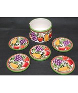 Porcelain Fruit Round Coasters Hand Painted Set Of 5 With Holder - Unbra... - €13,24 EUR