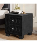 Elegant Black Velvet Nightstand: 2-Drawer Bedside Table Crystal Handle - €125,61 EUR