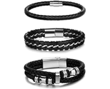 Jstyle 3Pcs Stainless Steel Braided Leather Bracelet for Men Women Leath... - £12.85 GBP+
