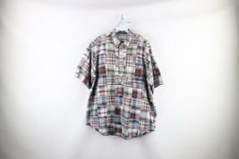 Vintage Orvis Mens Large Distressed Rainbow Patchwork Short Sleeve Button Shirt - £27.18 GBP